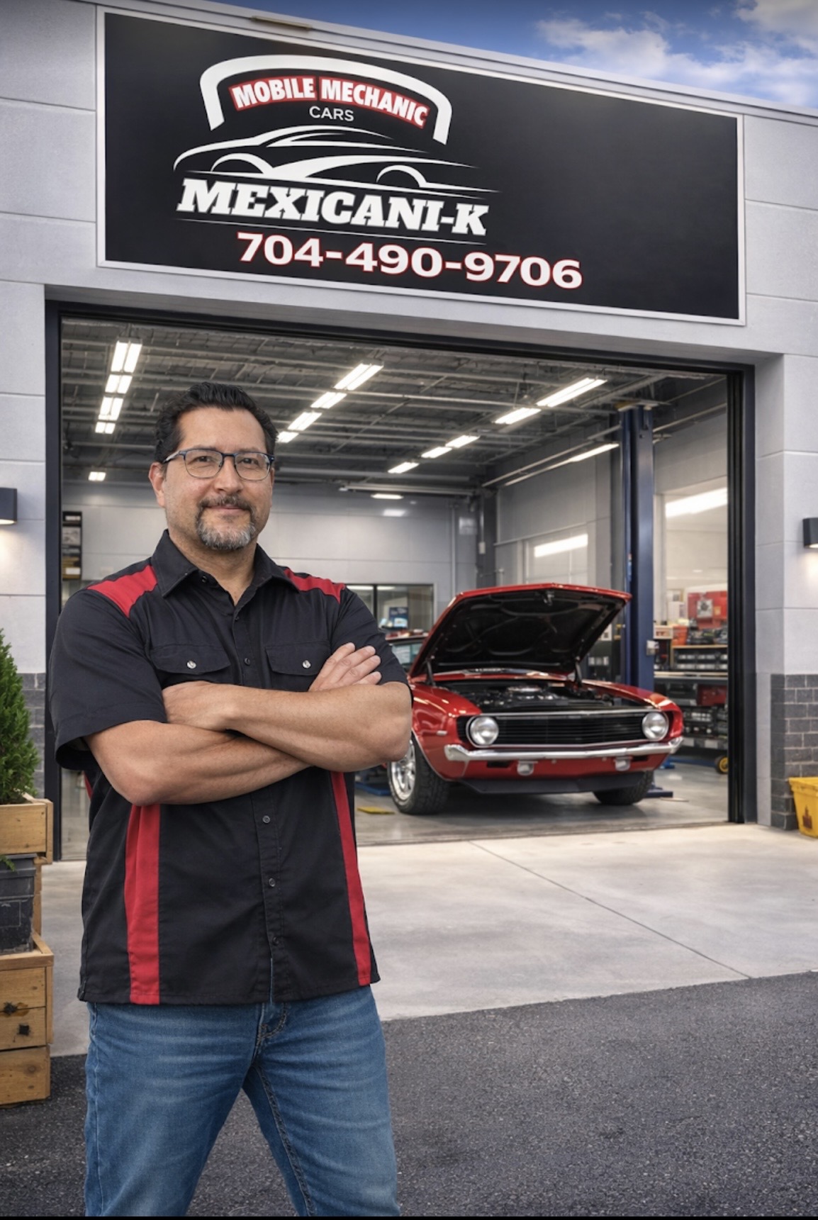 MEXICANI-K shop front with owner